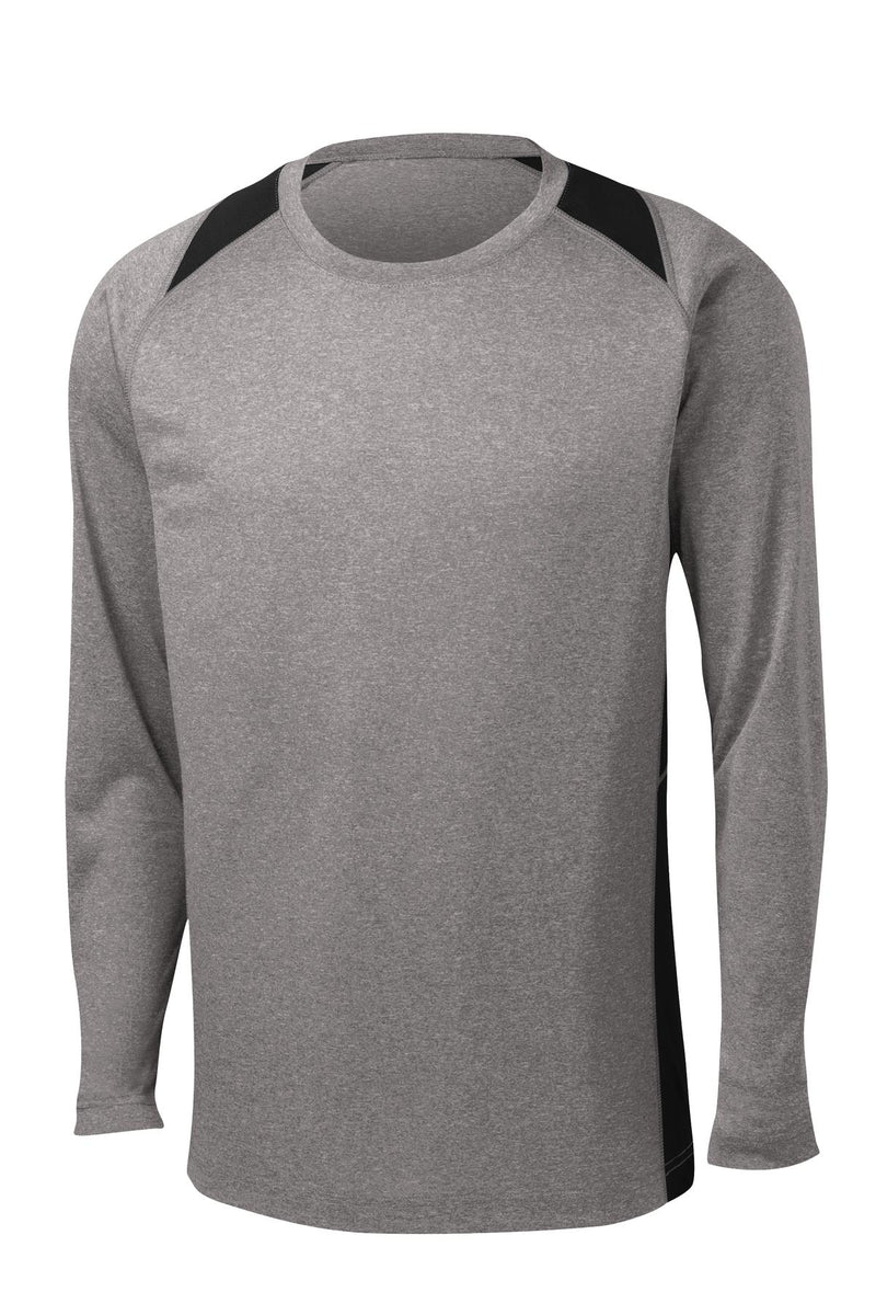 Sport-Tek Long Sleeve Heather Colorblock Contender Tee - Vintage Heather/ Black