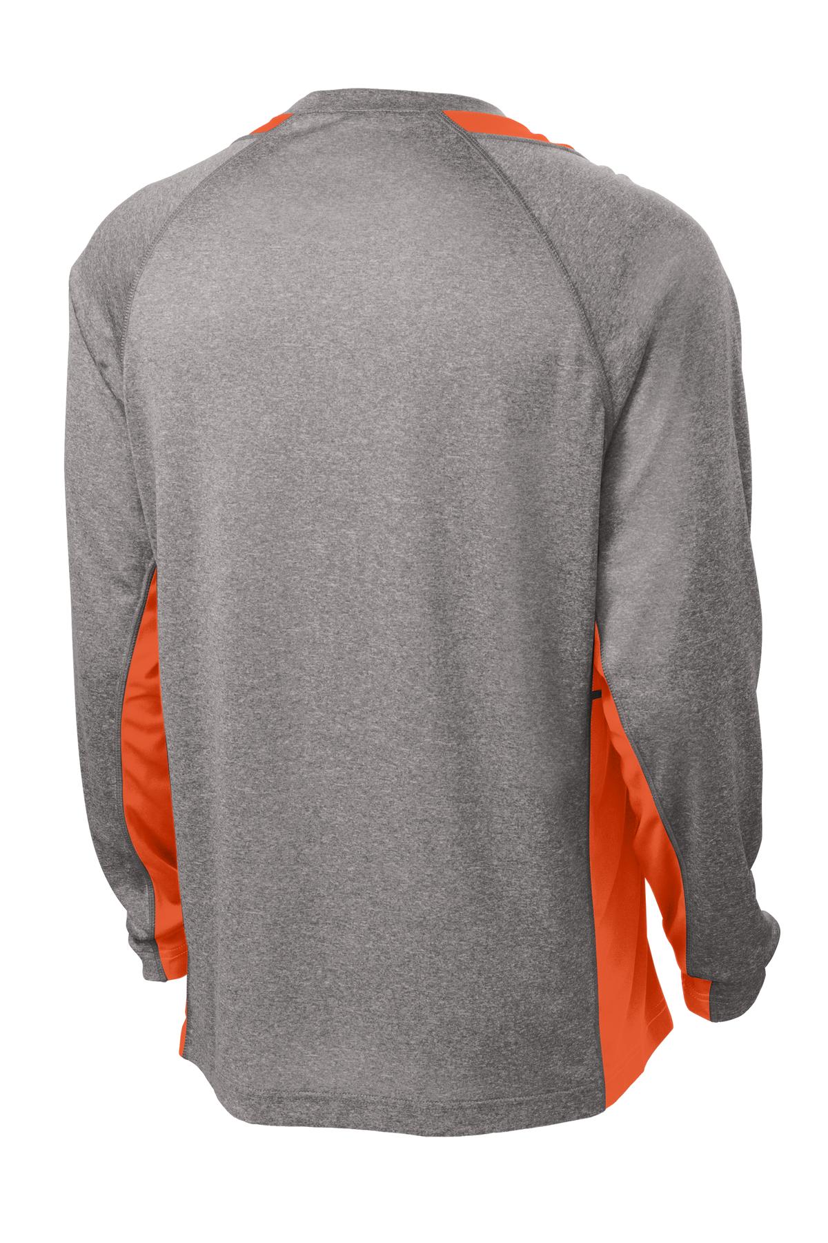 Sport-Tek Long Sleeve Heather Colorblock Contender Tee - Vintage Heather/ Deep Orange
