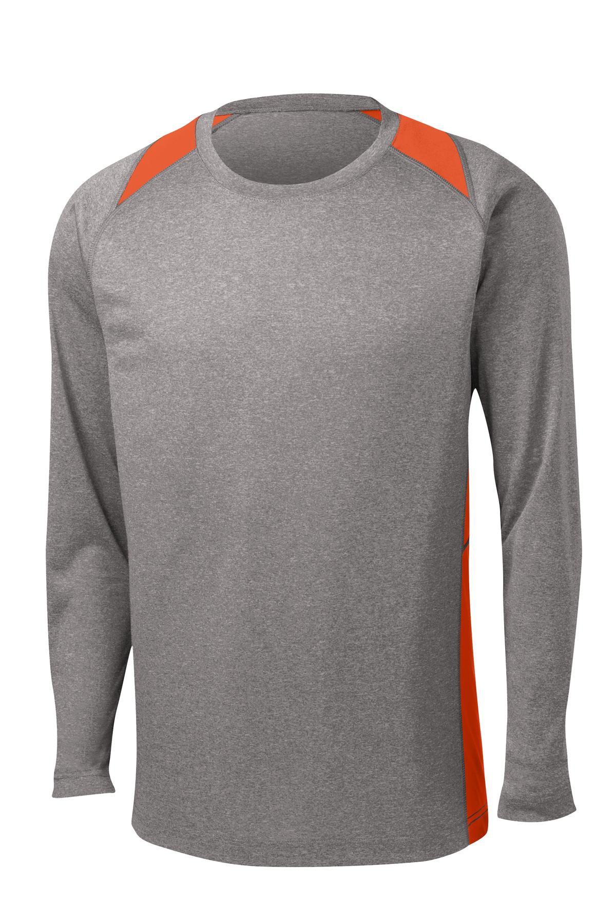 Sport-Tek Long Sleeve Heather Colorblock Contender Tee - Vintage Heather/ Deep Orange