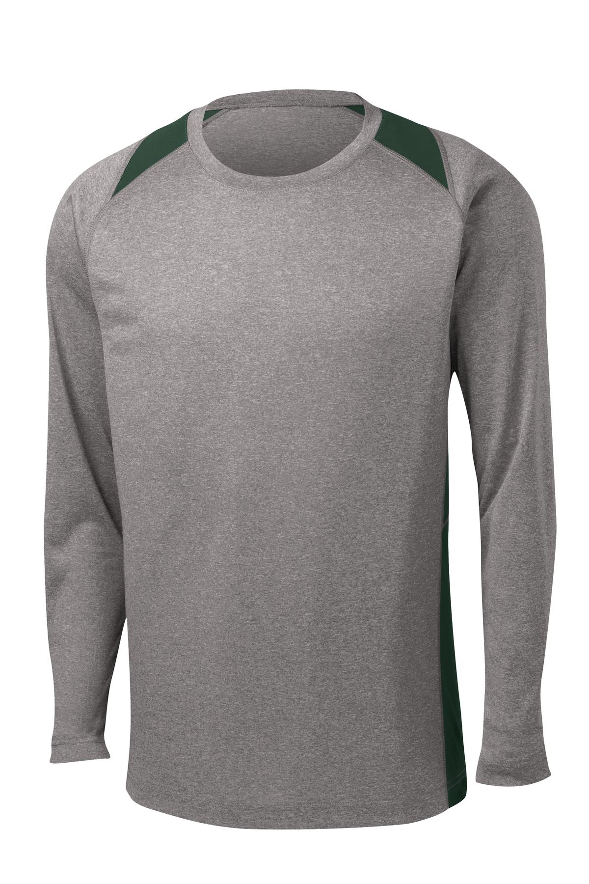 Sport-Tek Long Sleeve Heather Colorblock Contender Tee - Vintage Heather/ Forest Green