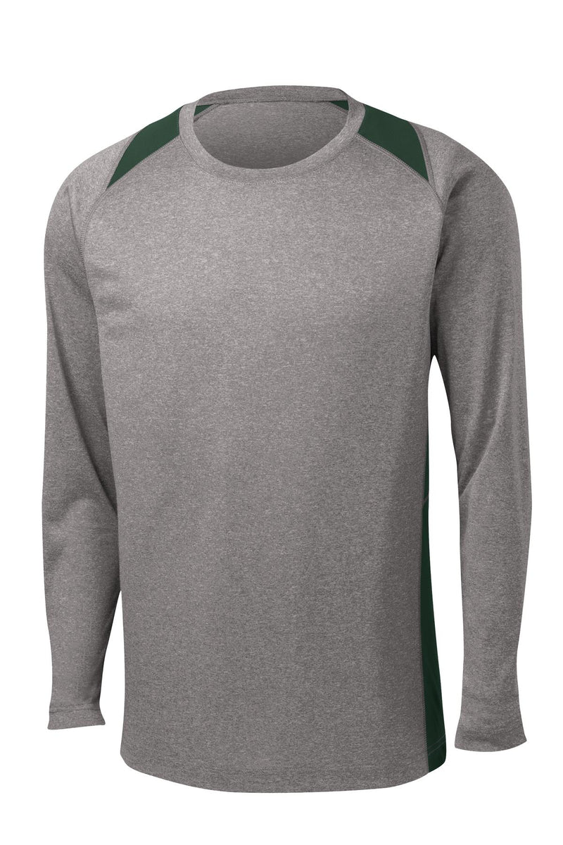 Sport-Tek Long Sleeve Heather Colorblock Contender Tee - Vintage Heather/ Forest Green