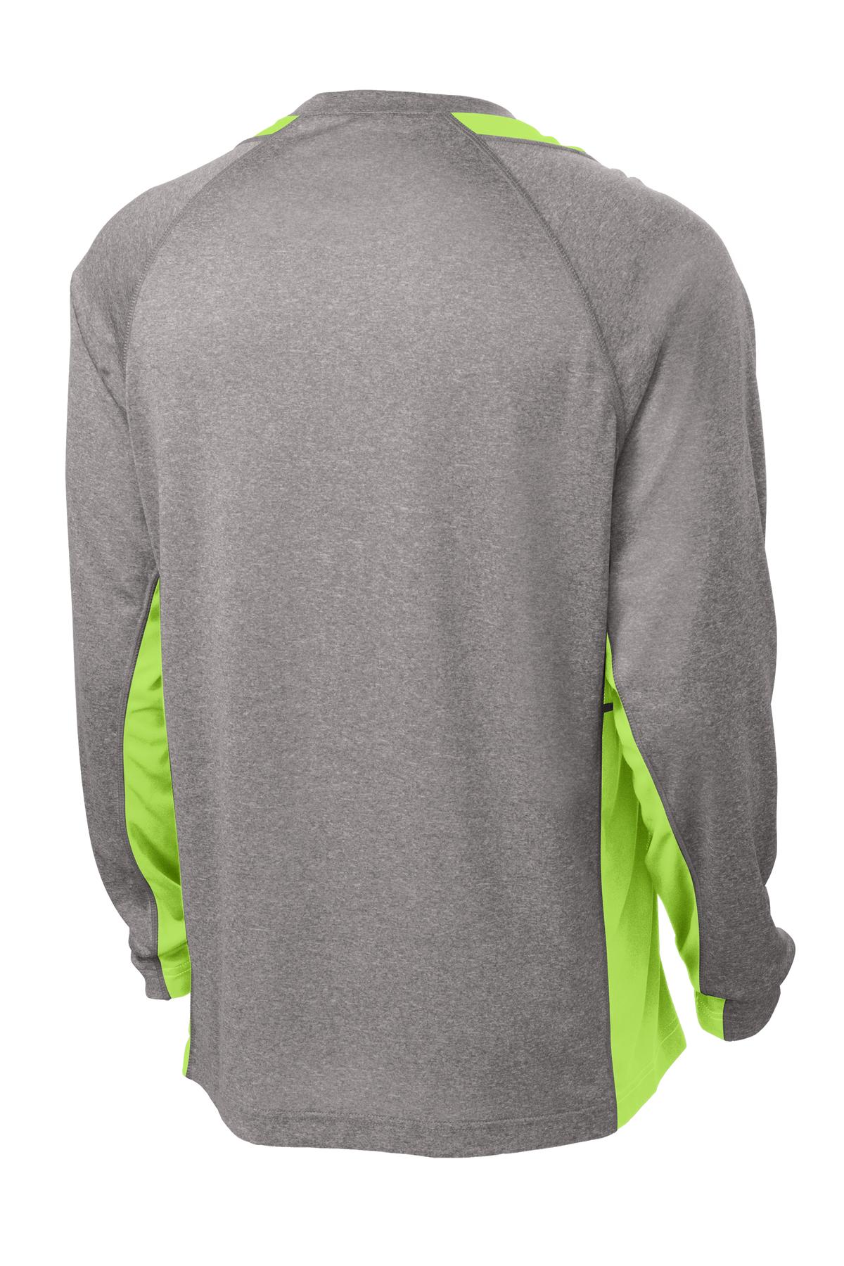 Sport-Tek Long Sleeve Heather Colorblock Contender Tee - Vintage Heather/ Lime Shock