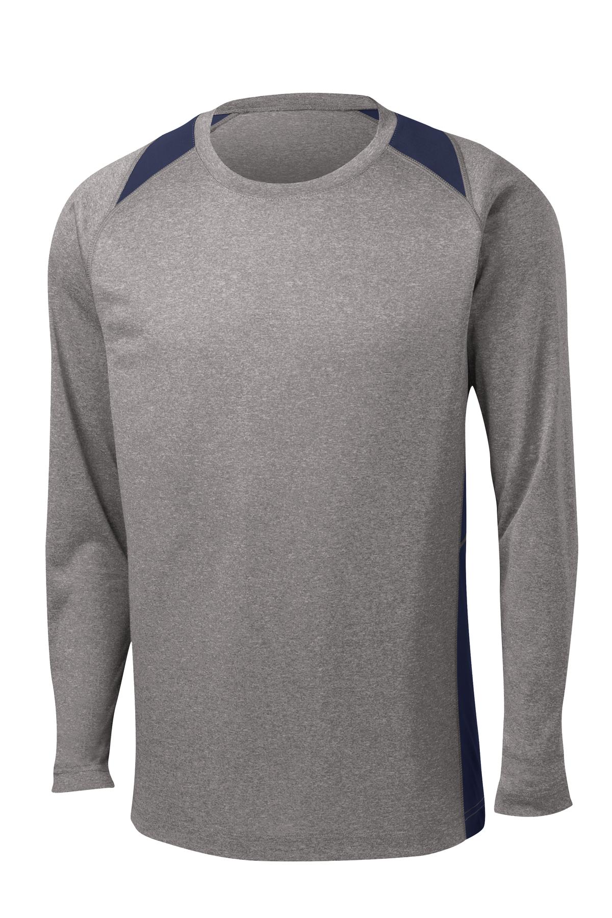Sport-Tek Long Sleeve Heather Colorblock Contender Tee - Vintage Heather/ True Navy