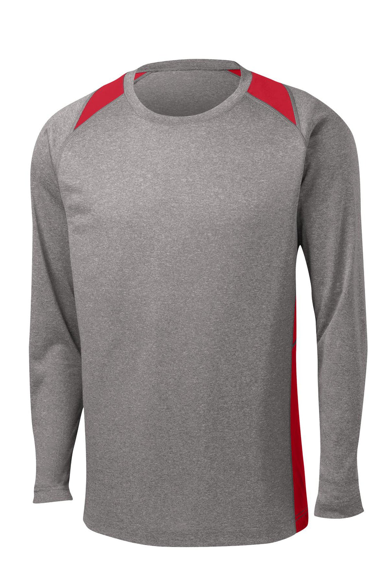 Sport-Tek Long Sleeve Heather Colorblock Contender Tee - Vintage Heather/ True Red