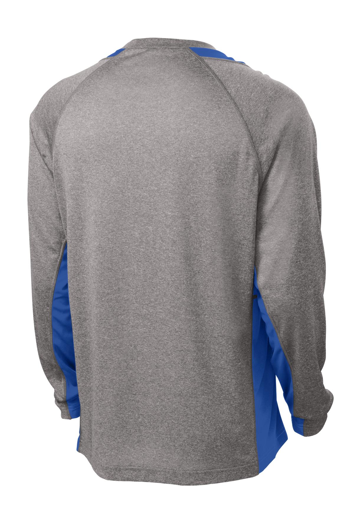 Sport-Tek Long Sleeve Heather Colorblock Contender Tee - Vintage Heather/ True Royal