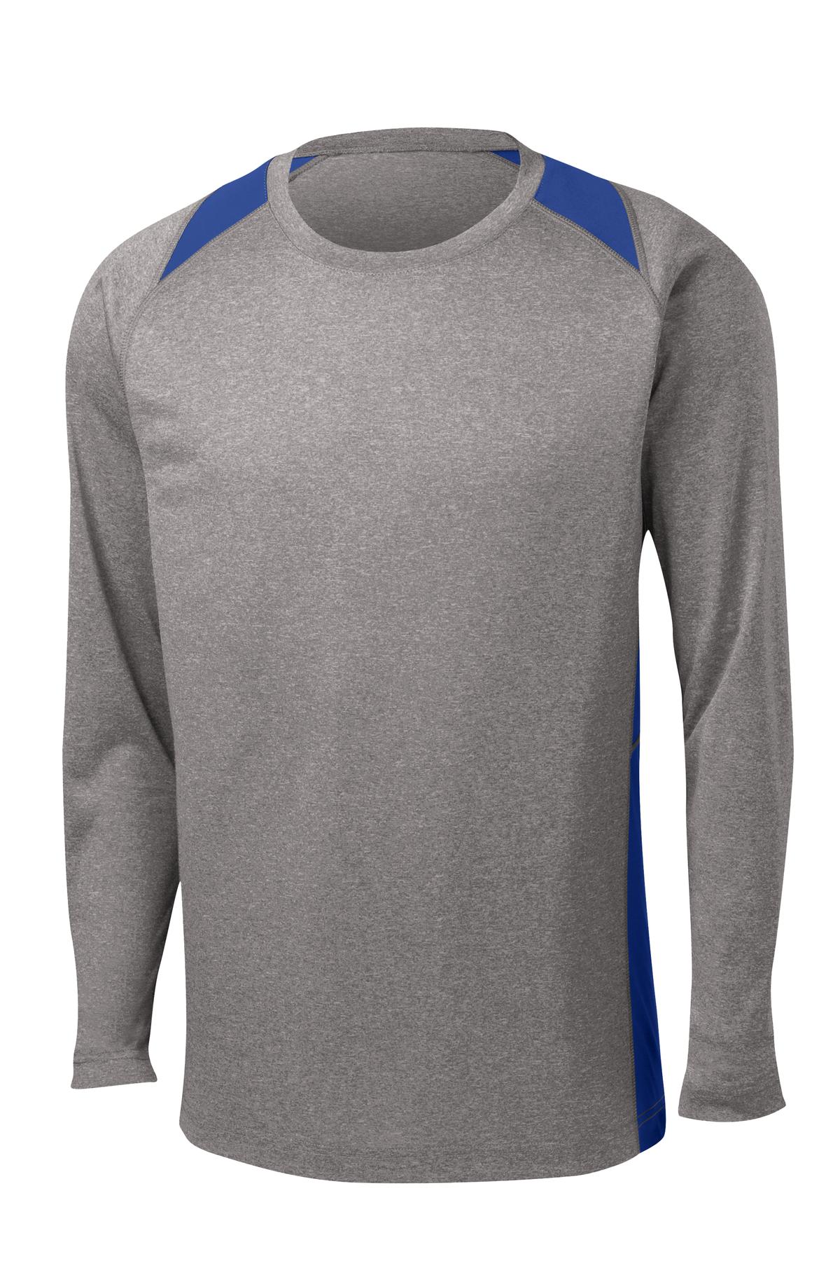 Sport-Tek Long Sleeve Heather Colorblock Contender Tee - Vintage Heather/ True Royal