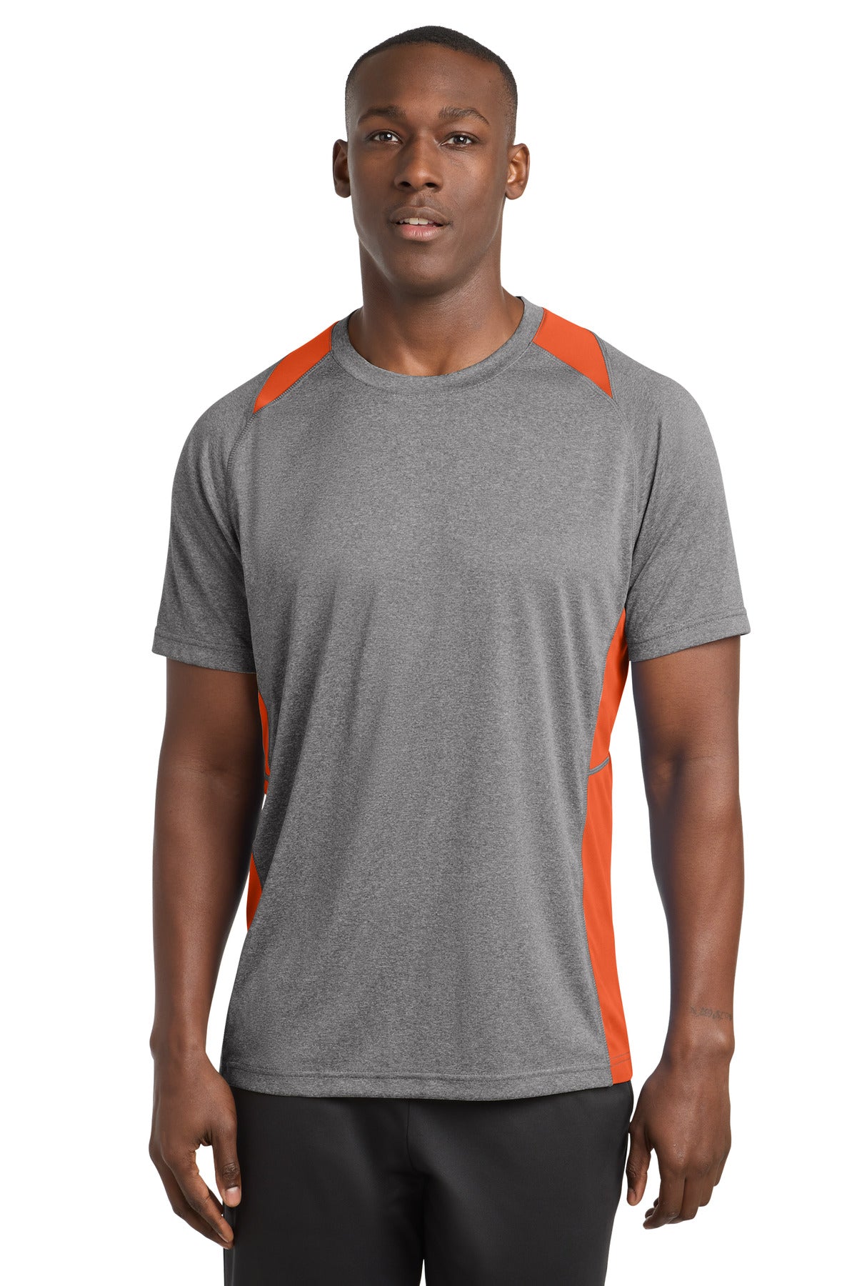Sport-Tek Heather Colorblock Contender Tee - Vintage Heather/ Deep Orange
