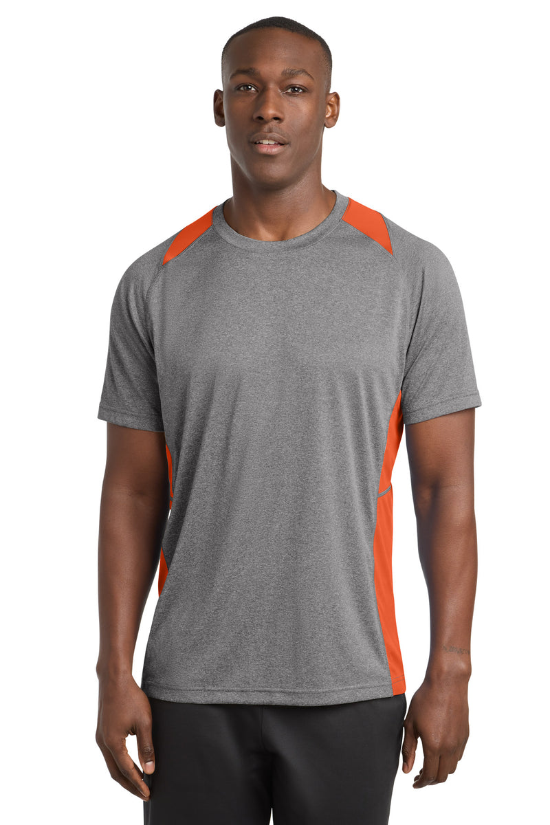 Sport-Tek Heather Colorblock Contender Tee - Vintage Heather/ Deep Orange