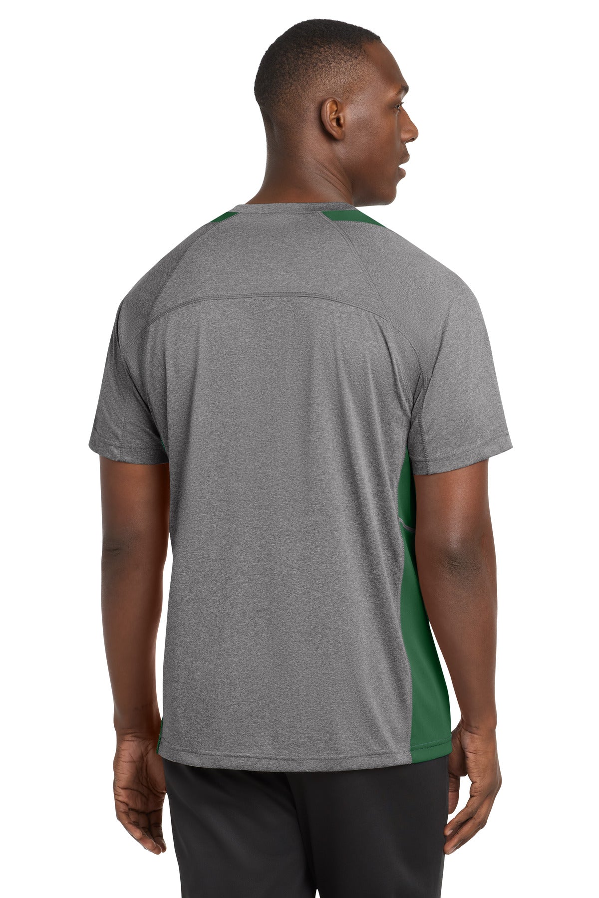 Sport-Tek Heather Colorblock Contender Tee - Vintage Heather/ Forest Green