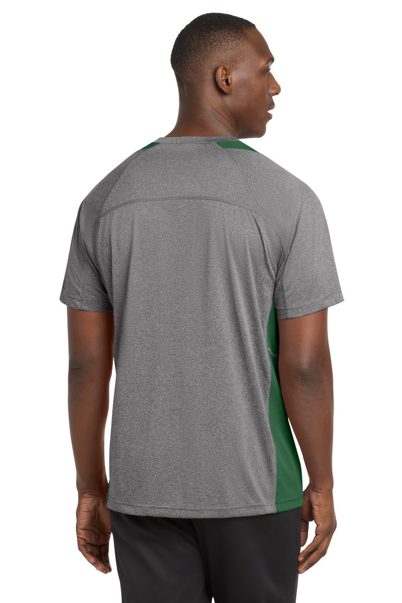 Sport-Tek Heather Colorblock Contender Tee - Vintage Heather/ Forest Green
