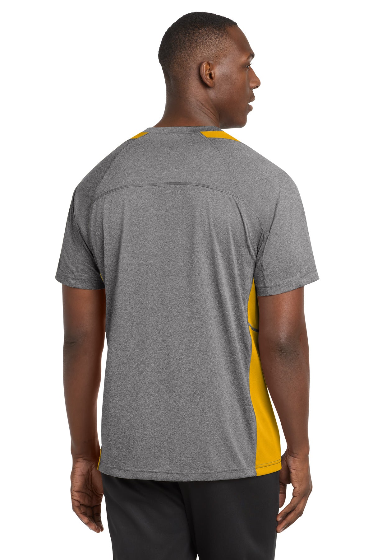 Sport-Tek Heather Colorblock Contender Tee - Vintage Heather/ Gold
