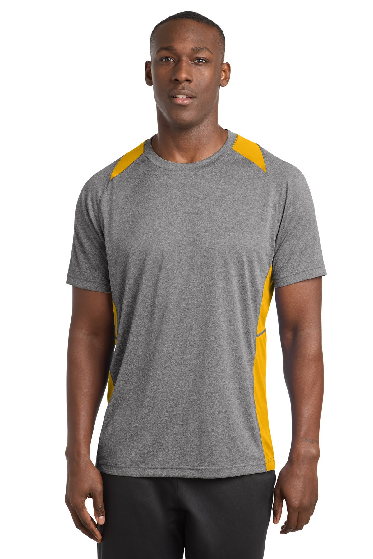 Sport-Tek Heather Colorblock Contender Tee - Vintage Heather/ Gold