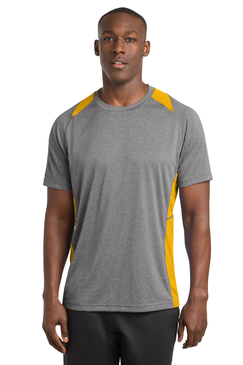 Sport-Tek Heather Colorblock Contender Tee - Vintage Heather/ Gold