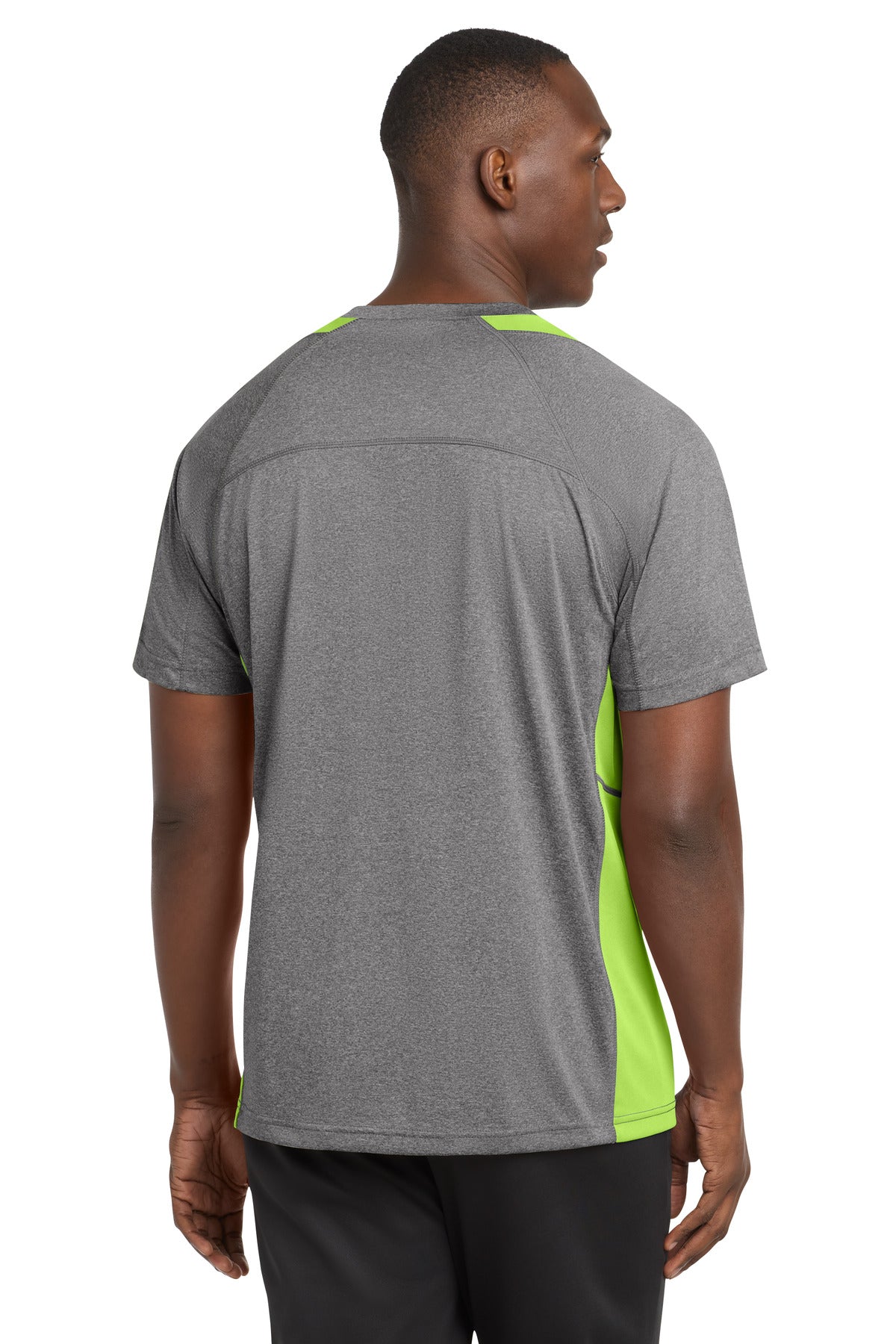Sport-Tek Heather Colorblock Contender Tee - Vintage Heather/ Lime Shock