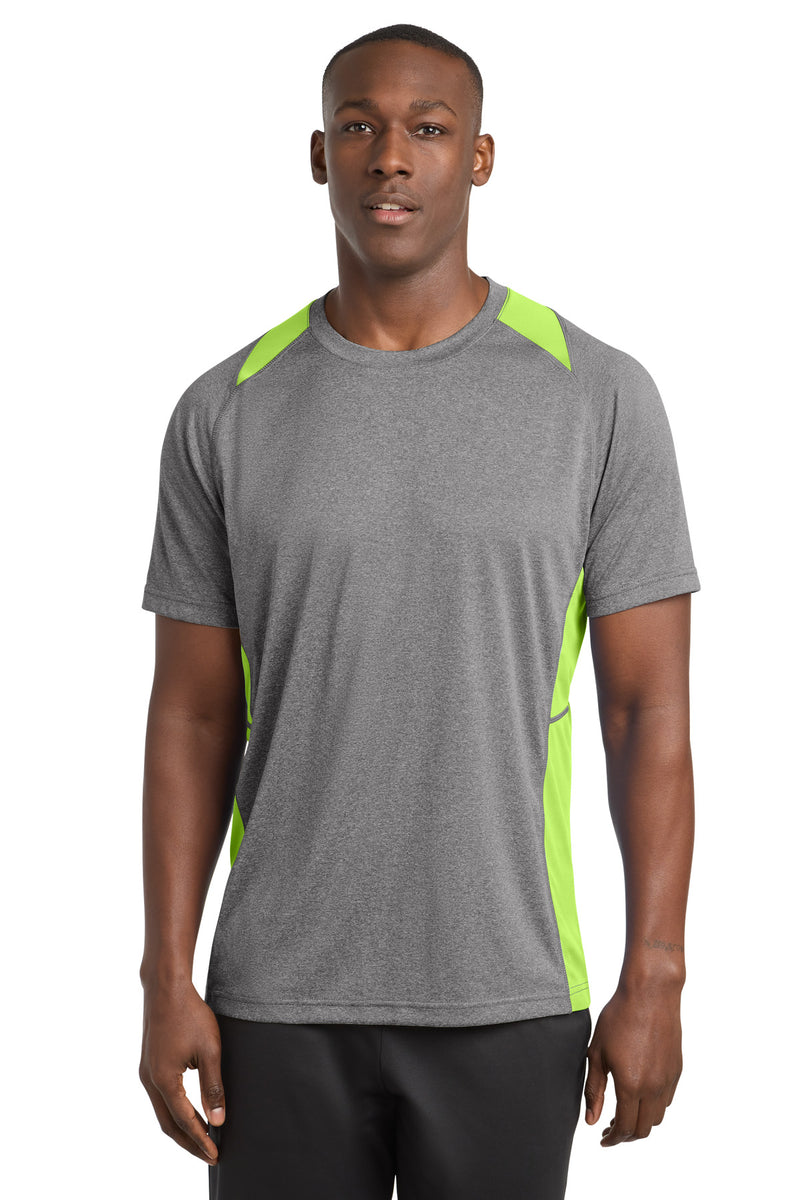 Sport-Tek Heather Colorblock Contender Tee - Vintage Heather/ Lime Shock