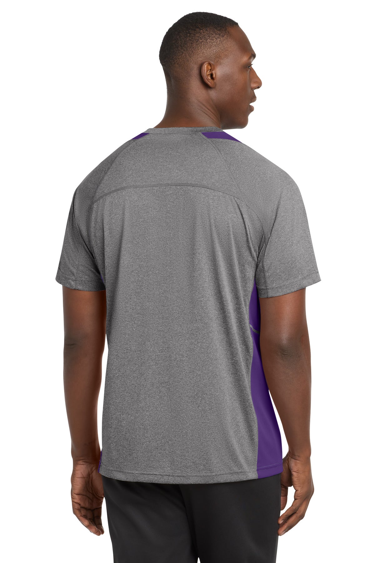 Sport-Tek Heather Colorblock Contender Tee - Vintage Heather/ Purple