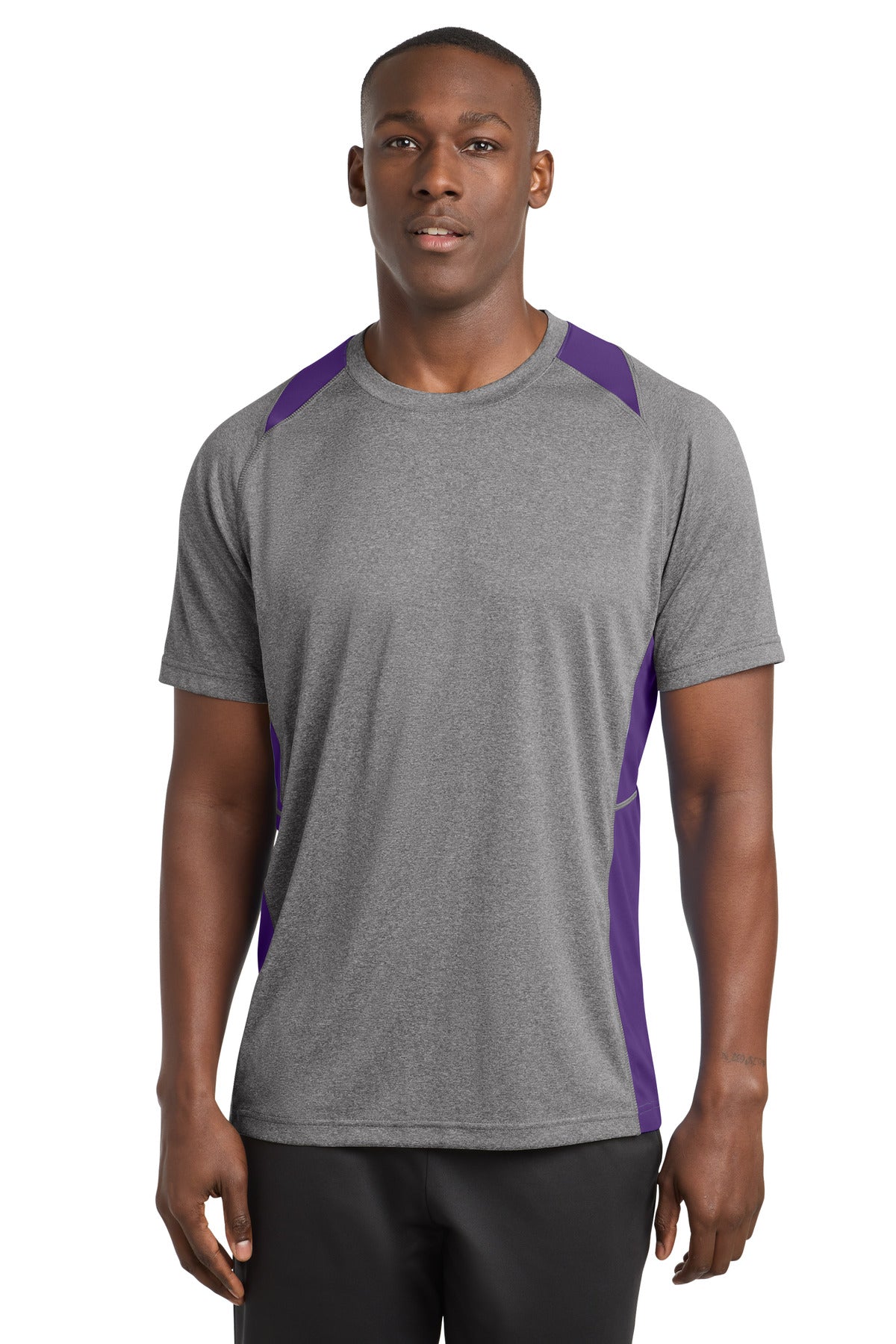 Sport-Tek Heather Colorblock Contender Tee - Vintage Heather/ Purple