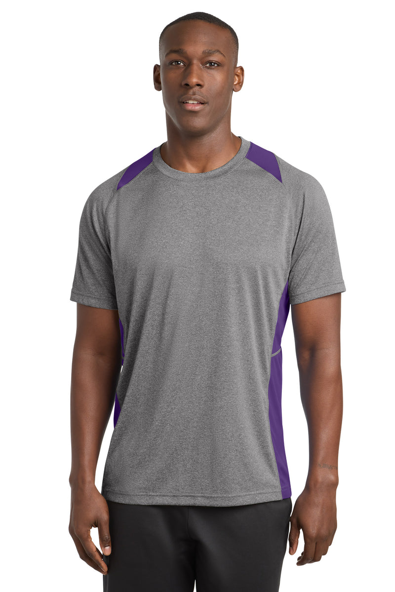 Sport-Tek Heather Colorblock Contender Tee - Vintage Heather/ Purple