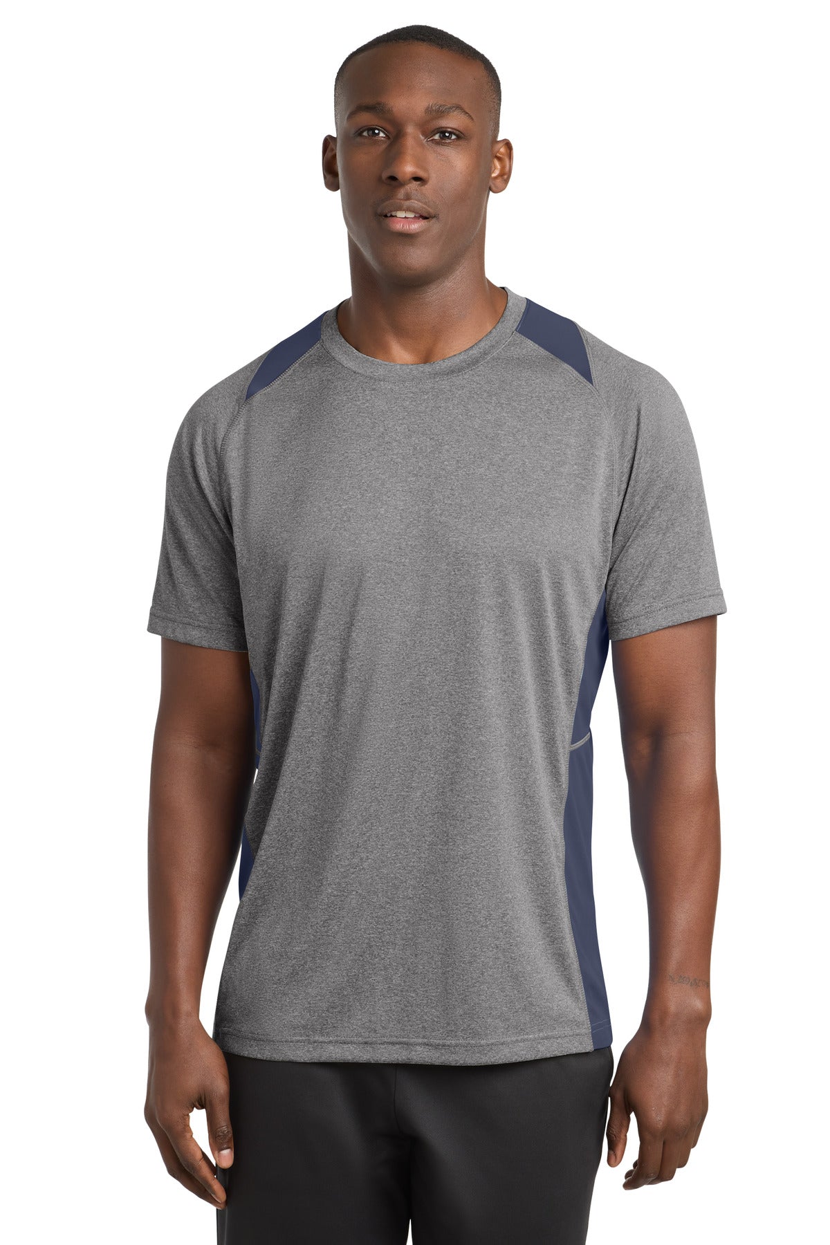 Sport-Tek Heather Colorblock Contender Tee - Vintage Heather/ True Navy