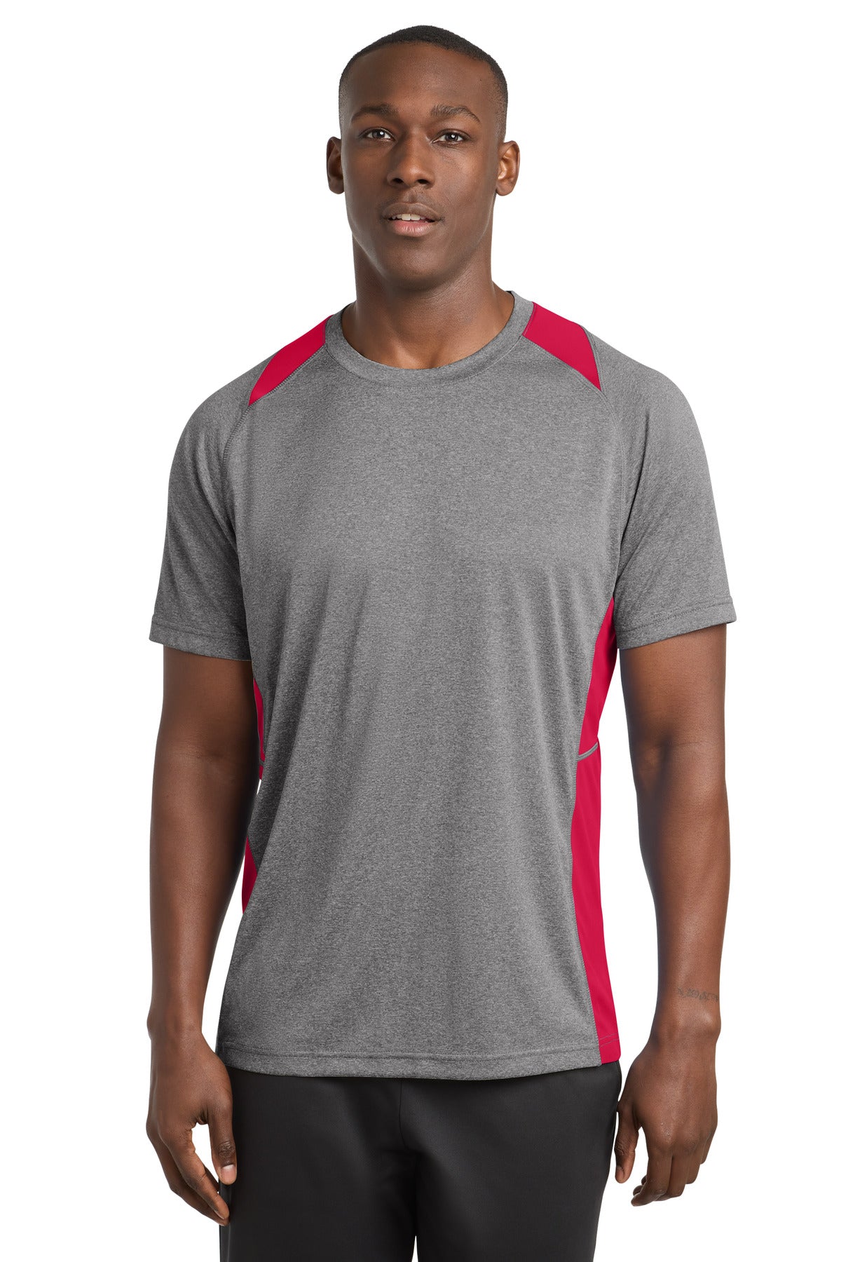 Sport-Tek Heather Colorblock Contender Tee - Vintage Heather/ True Red