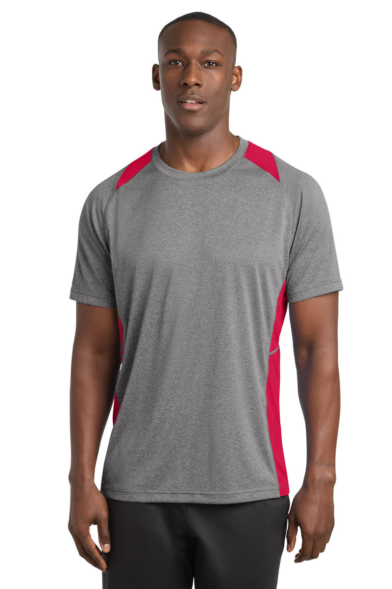 Sport-Tek Heather Colorblock Contender Tee - Vintage Heather/ True Red