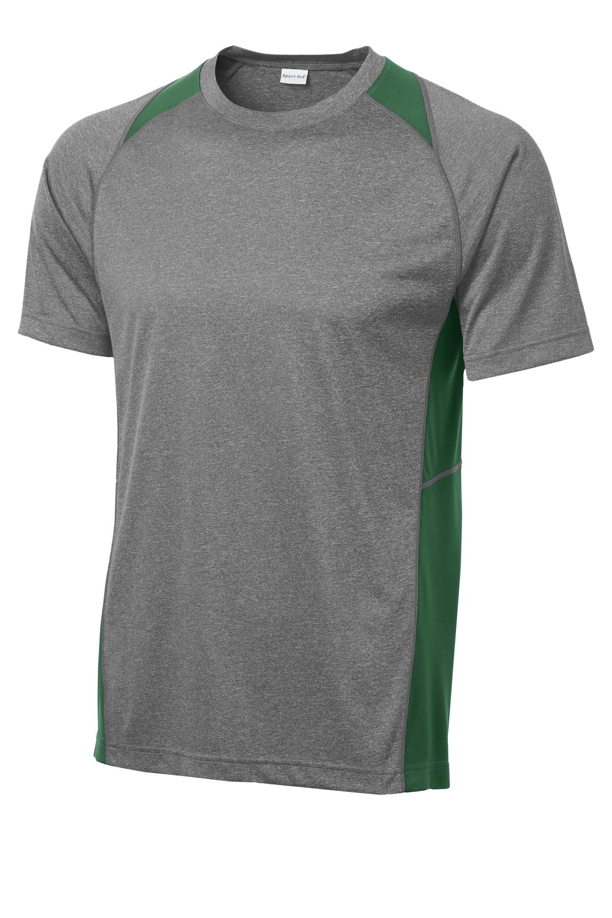Sport-Tek Heather Colorblock Contender Tee - Vintage Heather/ Forest Green