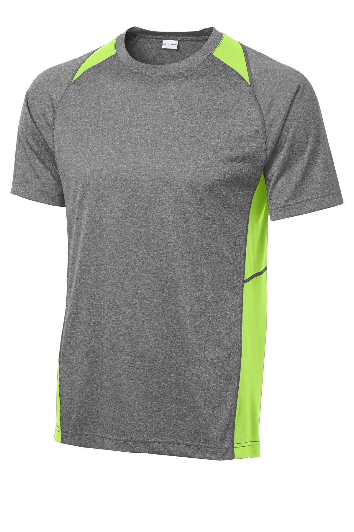 Sport-Tek Heather Colorblock Contender Tee - Vintage Heather/ Lime Shock