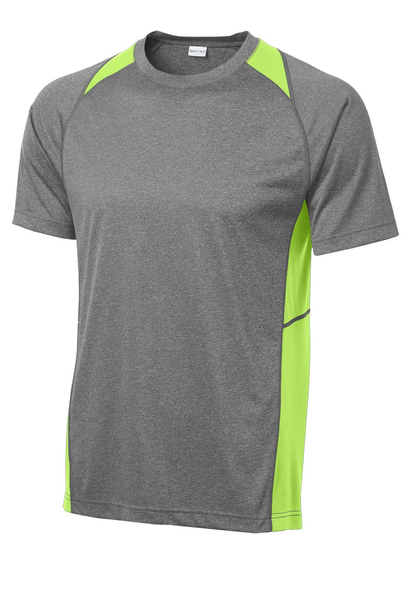 Sport-Tek Heather Colorblock Contender Tee - Vintage Heather/ Lime Shock