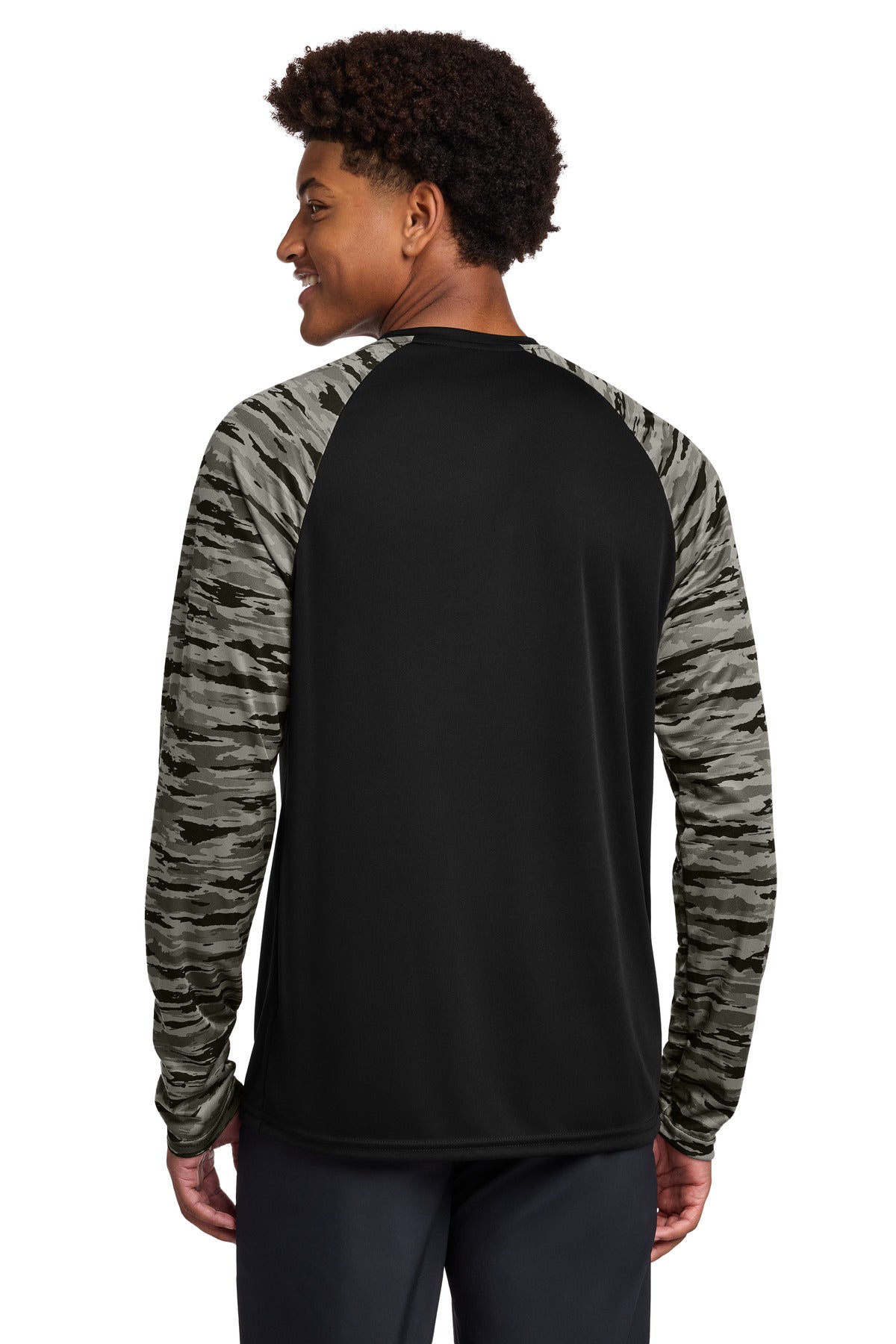 Sport-Tek Drift Camo Colorblock Long Sleeve Tee - Black