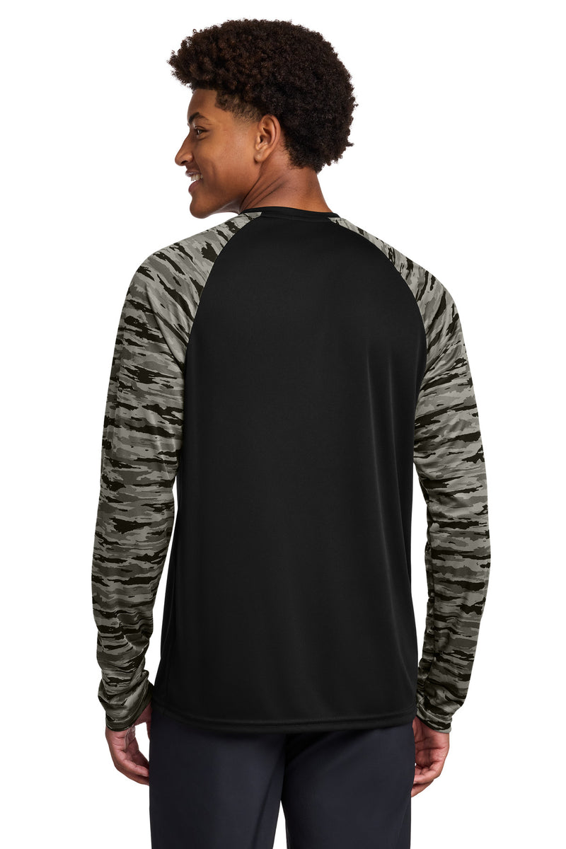 Sport-Tek Drift Camo Colorblock Long Sleeve Tee - Black