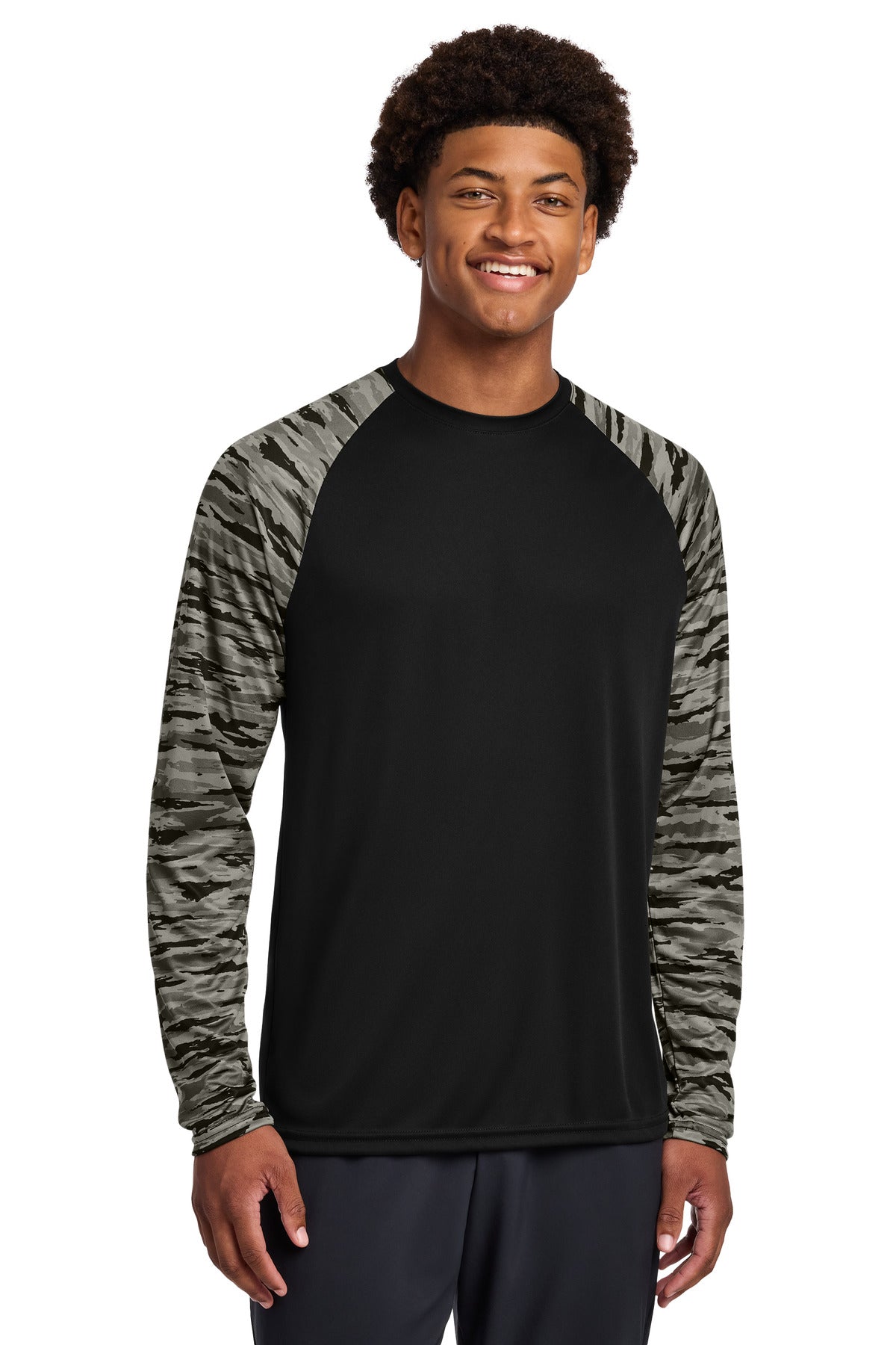 Sport-Tek Drift Camo Colorblock Long Sleeve Tee - Black