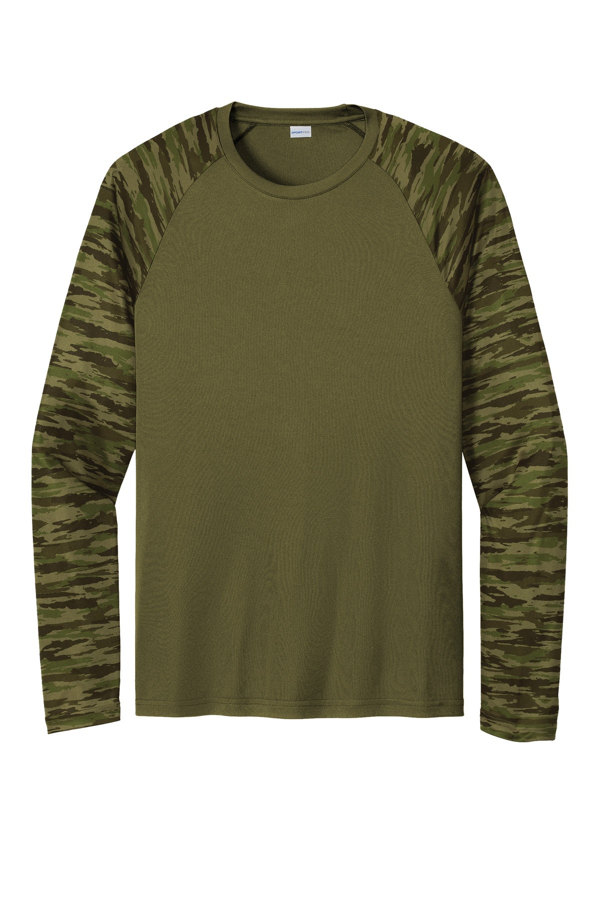 Sport-Tek Drift Camo Colorblock Long Sleeve Tee - Olive Drab Green