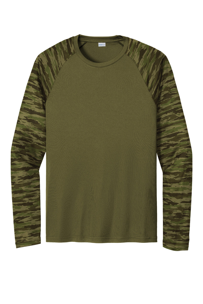 Sport-Tek Drift Camo Colorblock Long Sleeve Tee - Olive Drab Green