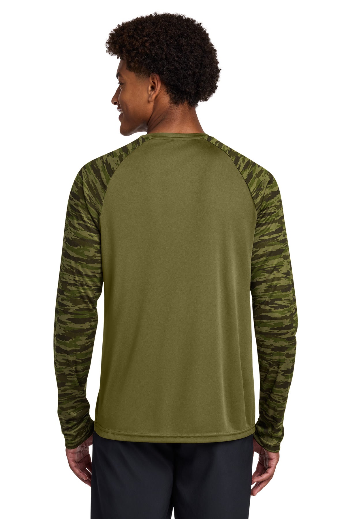 Sport-Tek Drift Camo Colorblock Long Sleeve Tee - Olive Drab Green