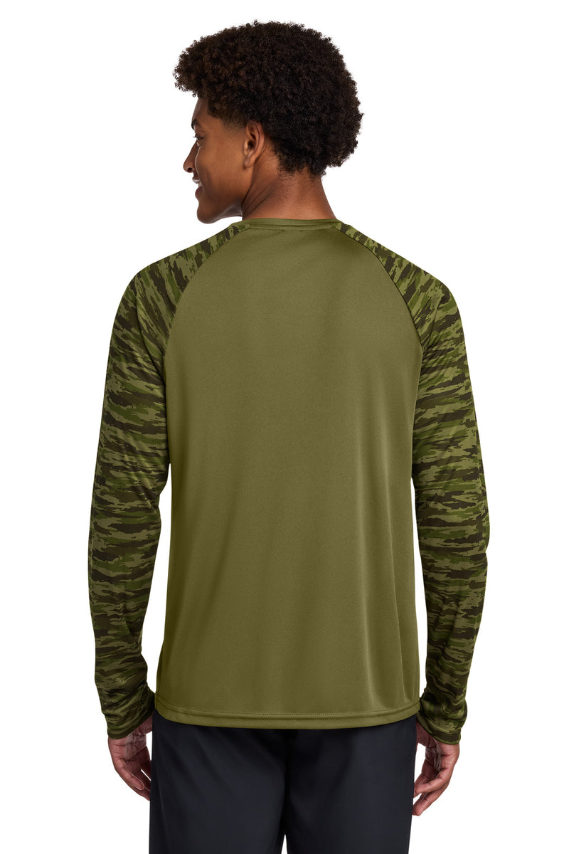 Sport-Tek Drift Camo Colorblock Long Sleeve Tee - Olive Drab Green