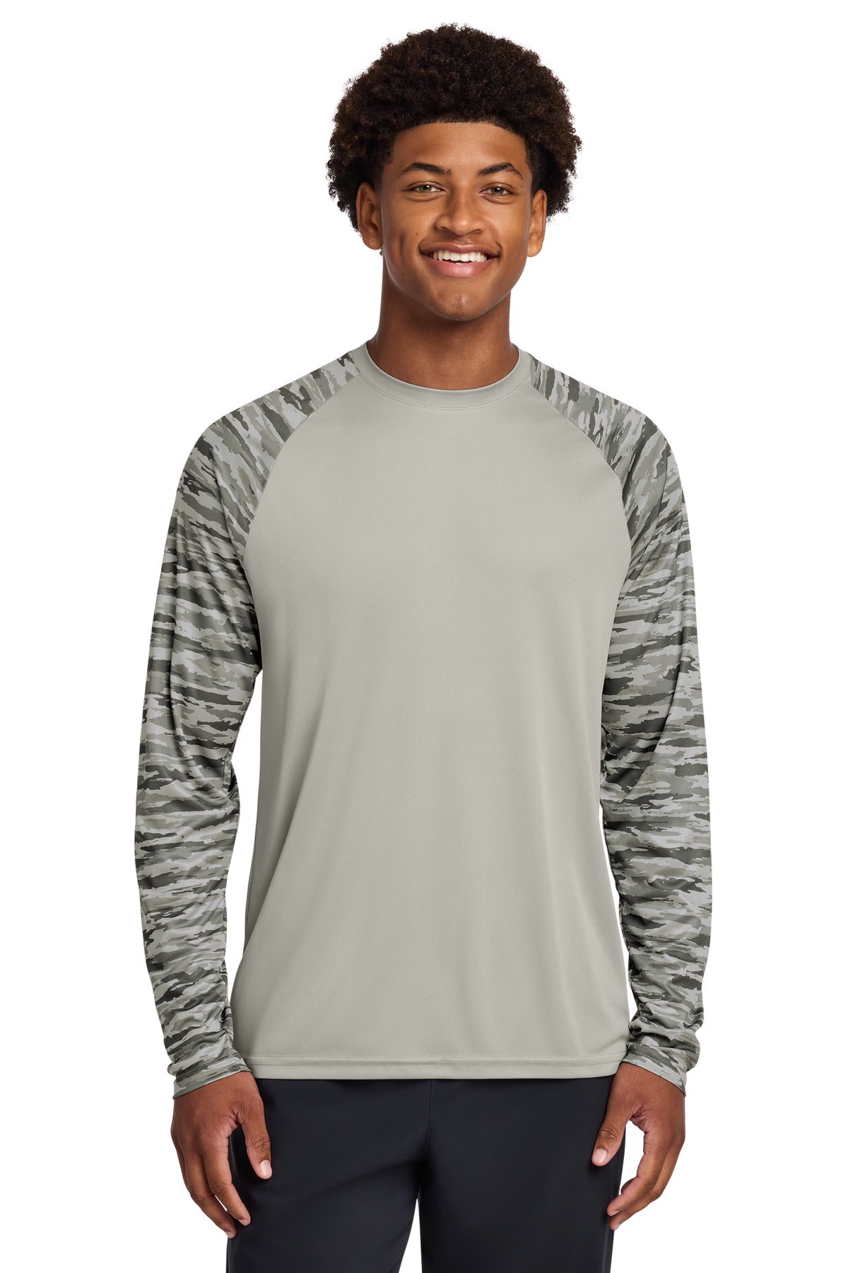 Sport-Tek Drift Camo Colorblock Long Sleeve Tee - Silver