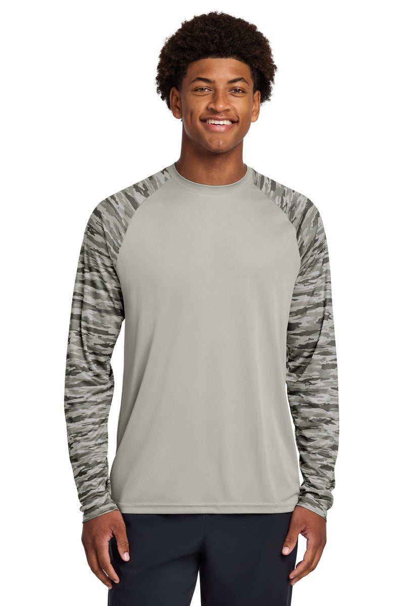 Sport-Tek Drift Camo Colorblock Long Sleeve Tee - Silver