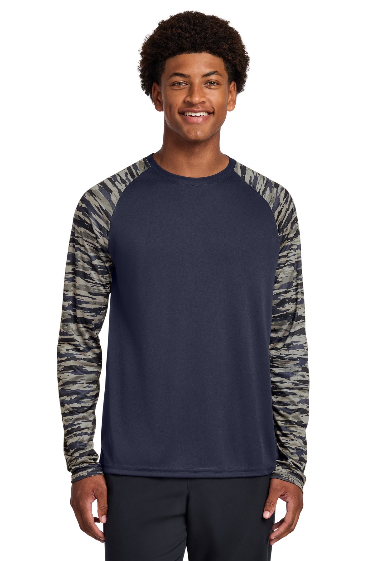 Sport-Tek Drift Camo Colorblock Long Sleeve Tee - True Navy