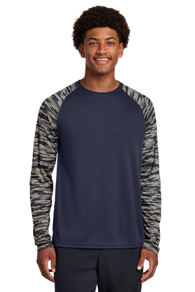 Sport-Tek Drift Camo Colorblock Long Sleeve Tee - True Navy