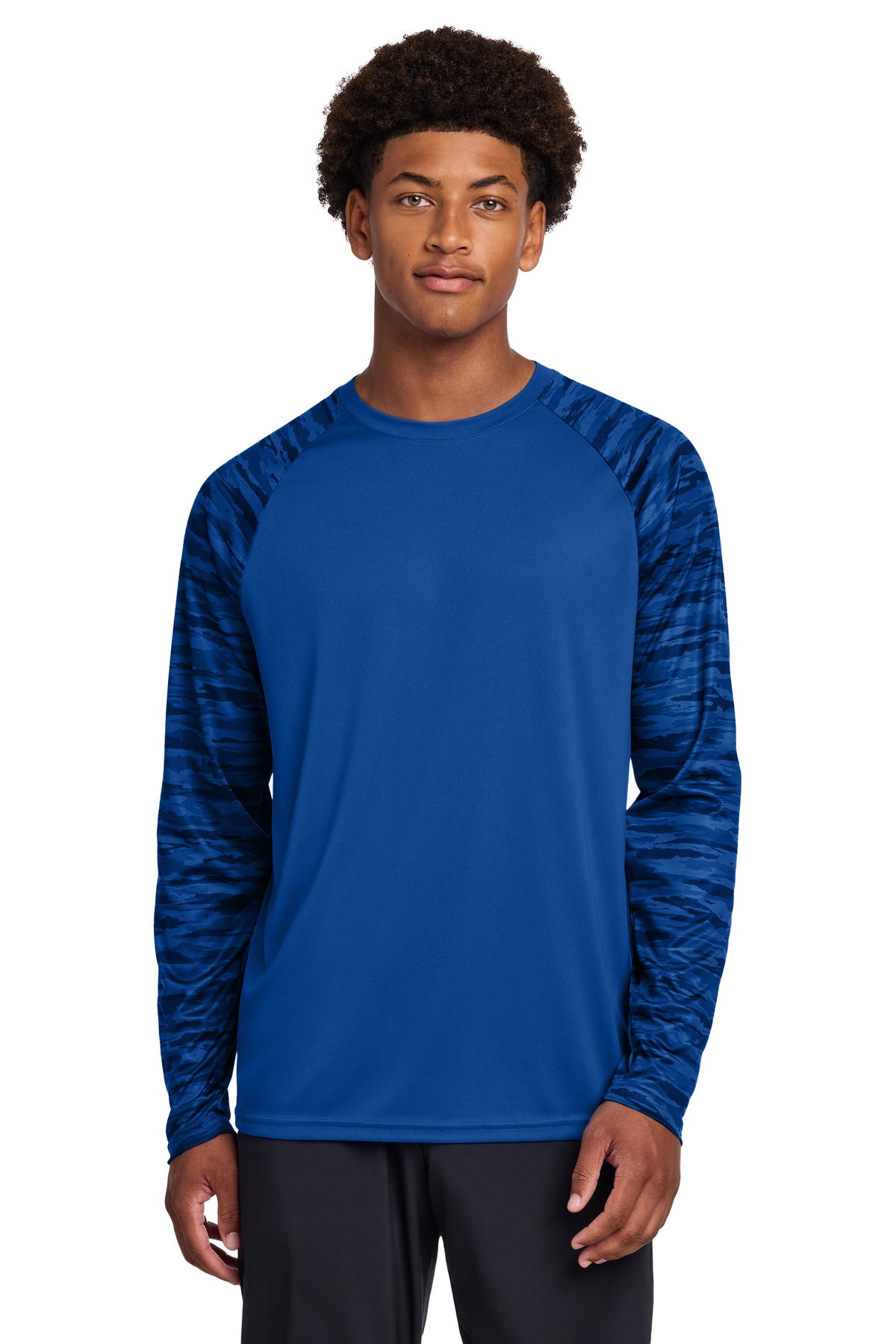 Sport-Tek Drift Camo Colorblock Long Sleeve Tee - True Royal