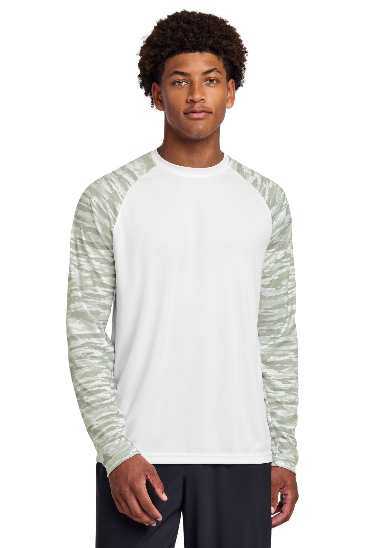 Sport-Tek Drift Camo Colorblock Long Sleeve Tee - White