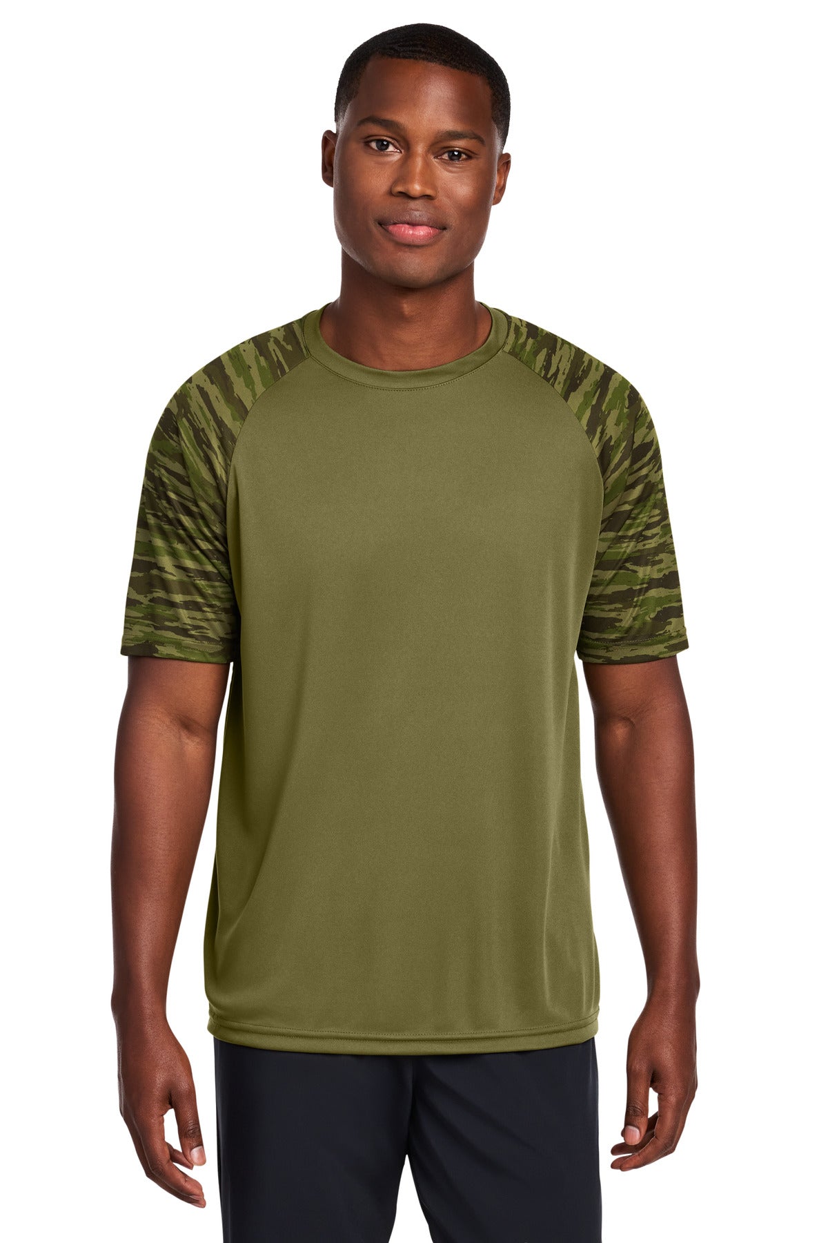 Sport-Tek Drift Camo Colorblock Tee - Olive Drab Green