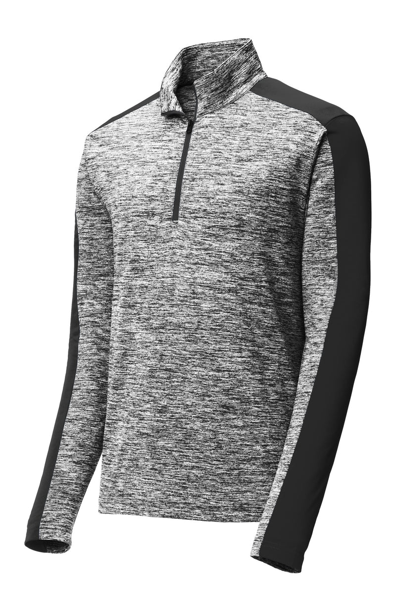 Sport-Tek PosiCharge Electric Heather Colorblock 1/4-Zip Pullover - Black Electric/ Black
