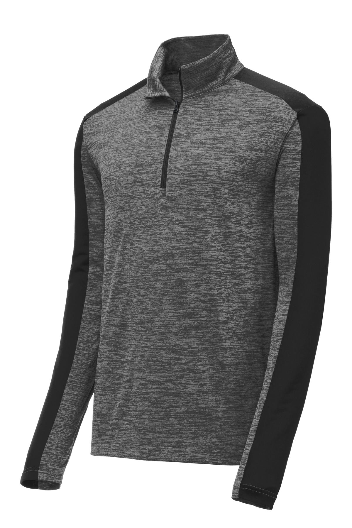 Sport-Tek PosiCharge Electric Heather Colorblock 1/4-Zip Pullover - Grey-Black Electric/ Black