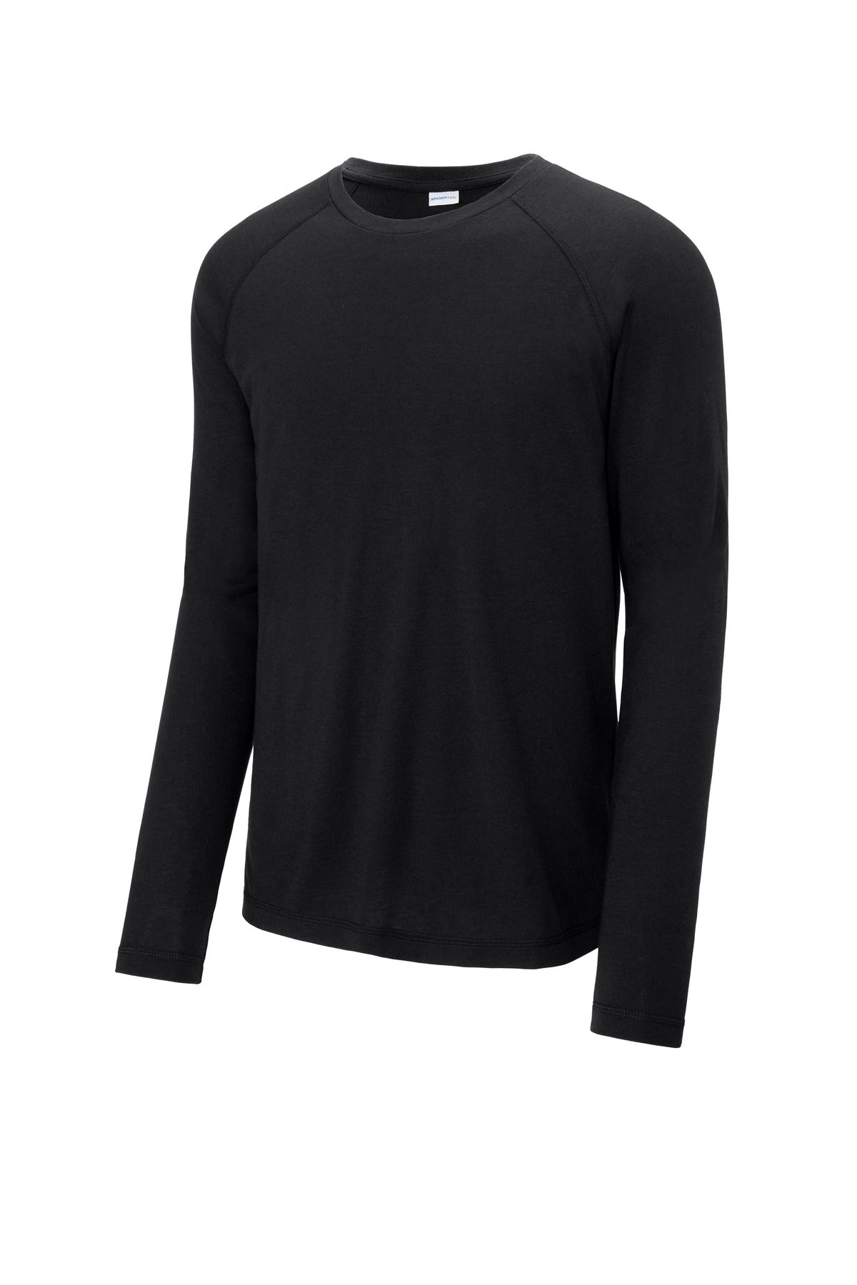 Sport-Tek  PosiCharge  Long Sleeve Tri-Blend Wicking Raglan Tee - Black Triad Solid