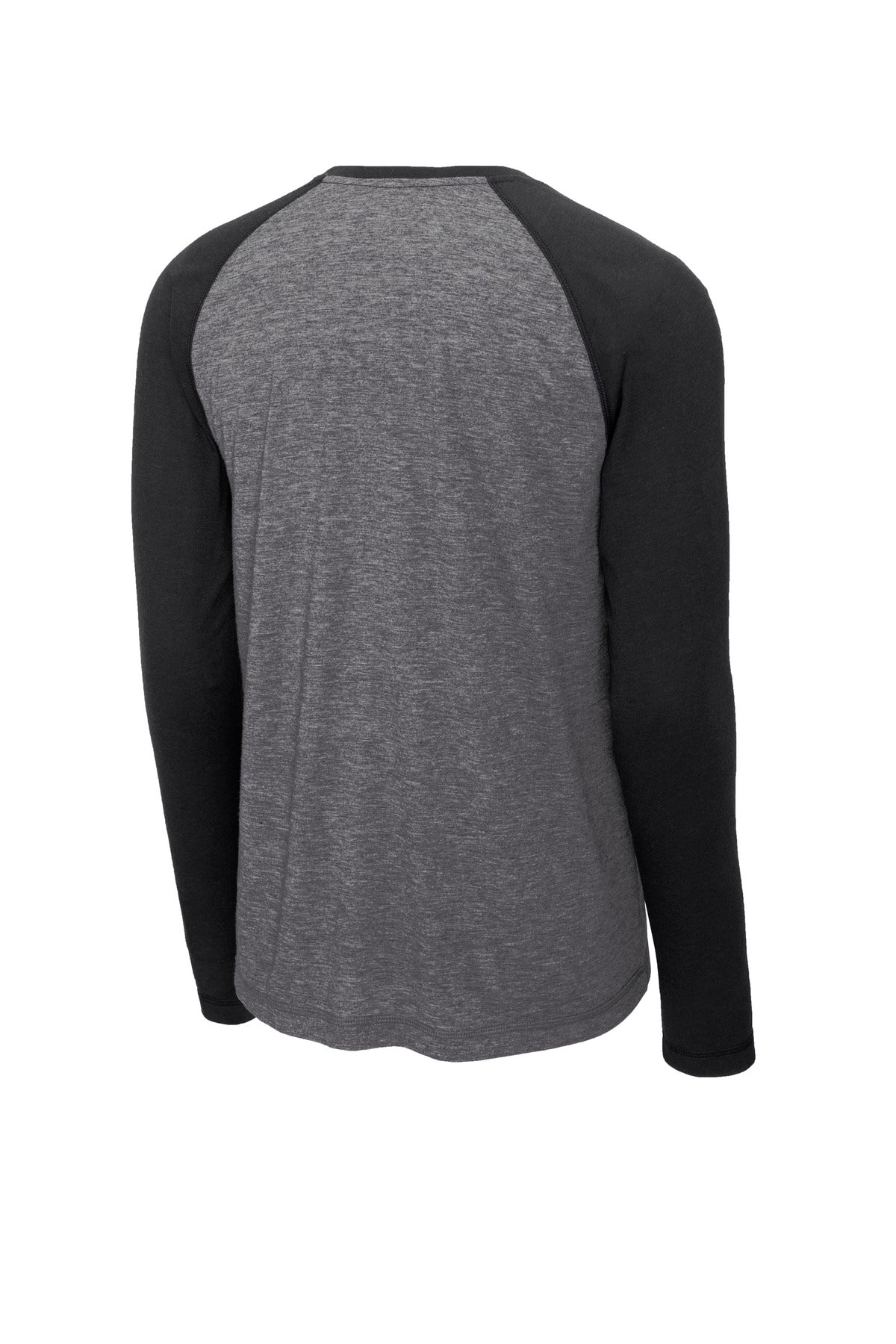 Sport-Tek  PosiCharge  Long Sleeve Tri-Blend Wicking Raglan Tee - Black Triad Solid/ Dark Grey Heather