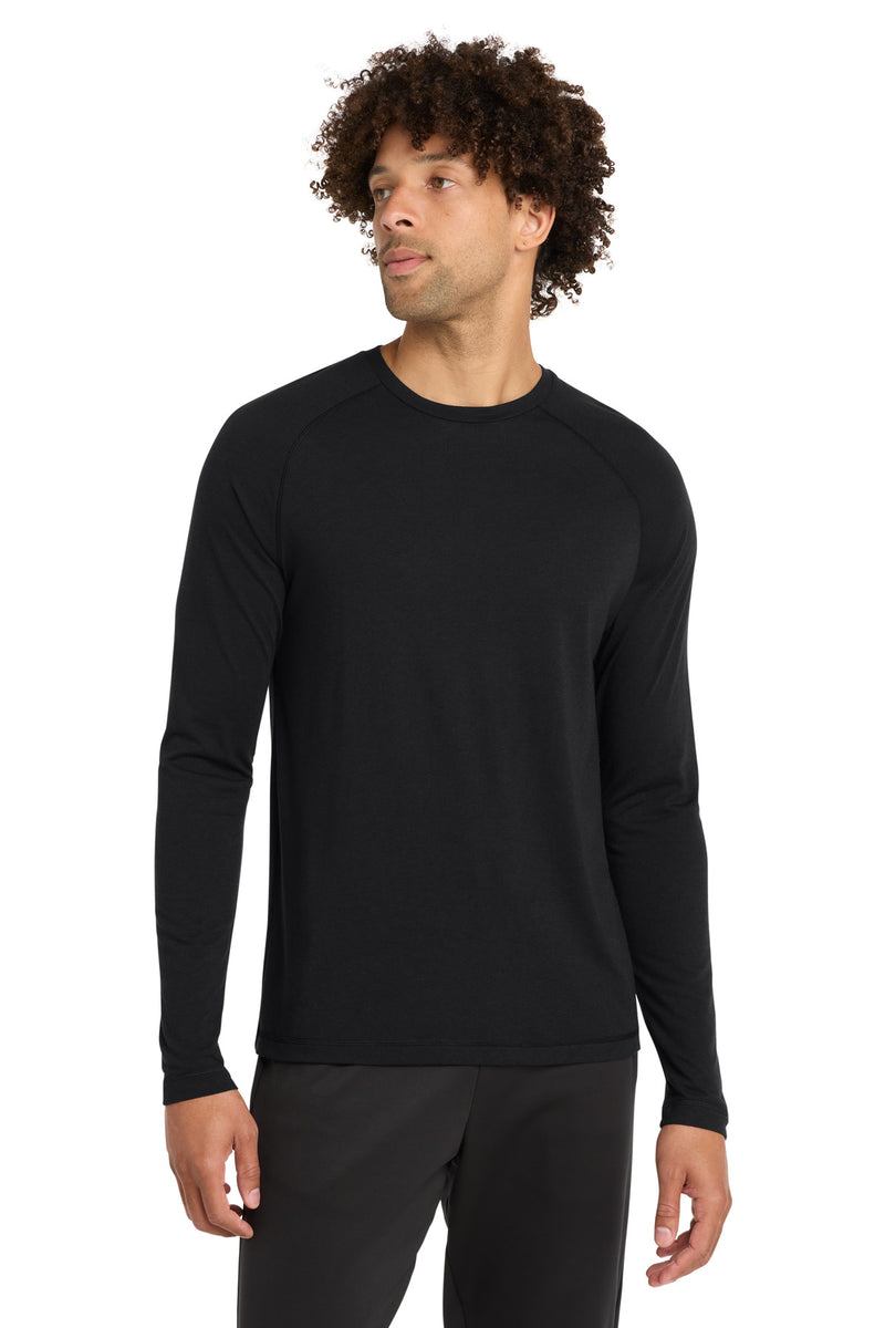 Sport-Tek  PosiCharge  Long Sleeve Tri-Blend Wicking Raglan Tee - Black Triad Solid