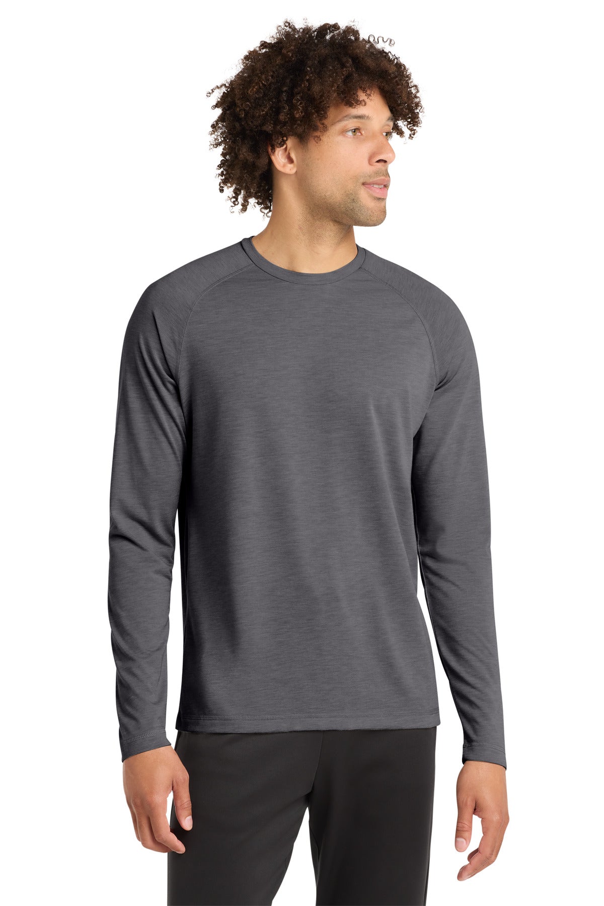 Sport-Tek  PosiCharge  Long Sleeve Tri-Blend Wicking Raglan Tee - Dark Grey Heather