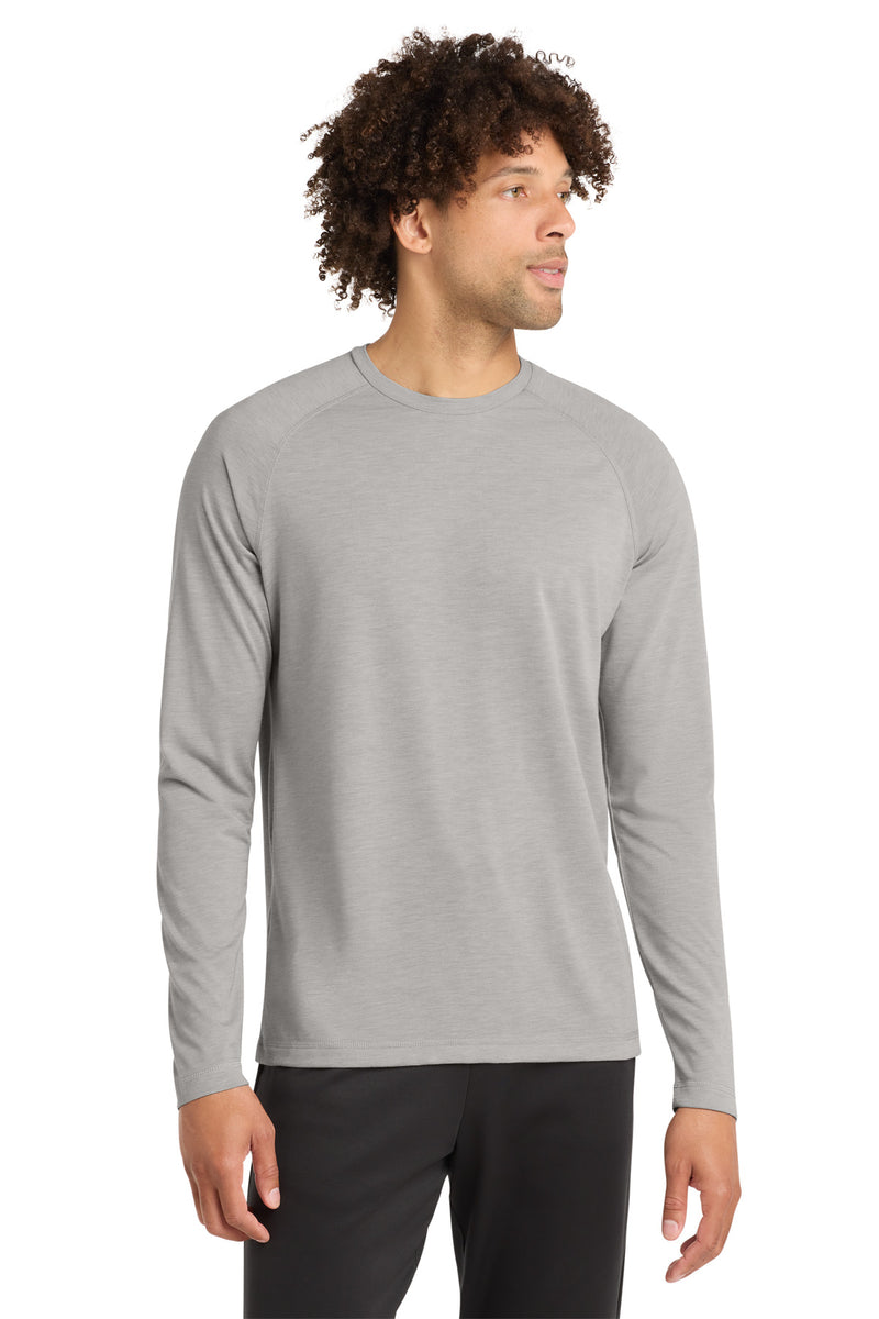 Sport-Tek  PosiCharge  Long Sleeve Tri-Blend Wicking Raglan Tee - Light Grey Heather