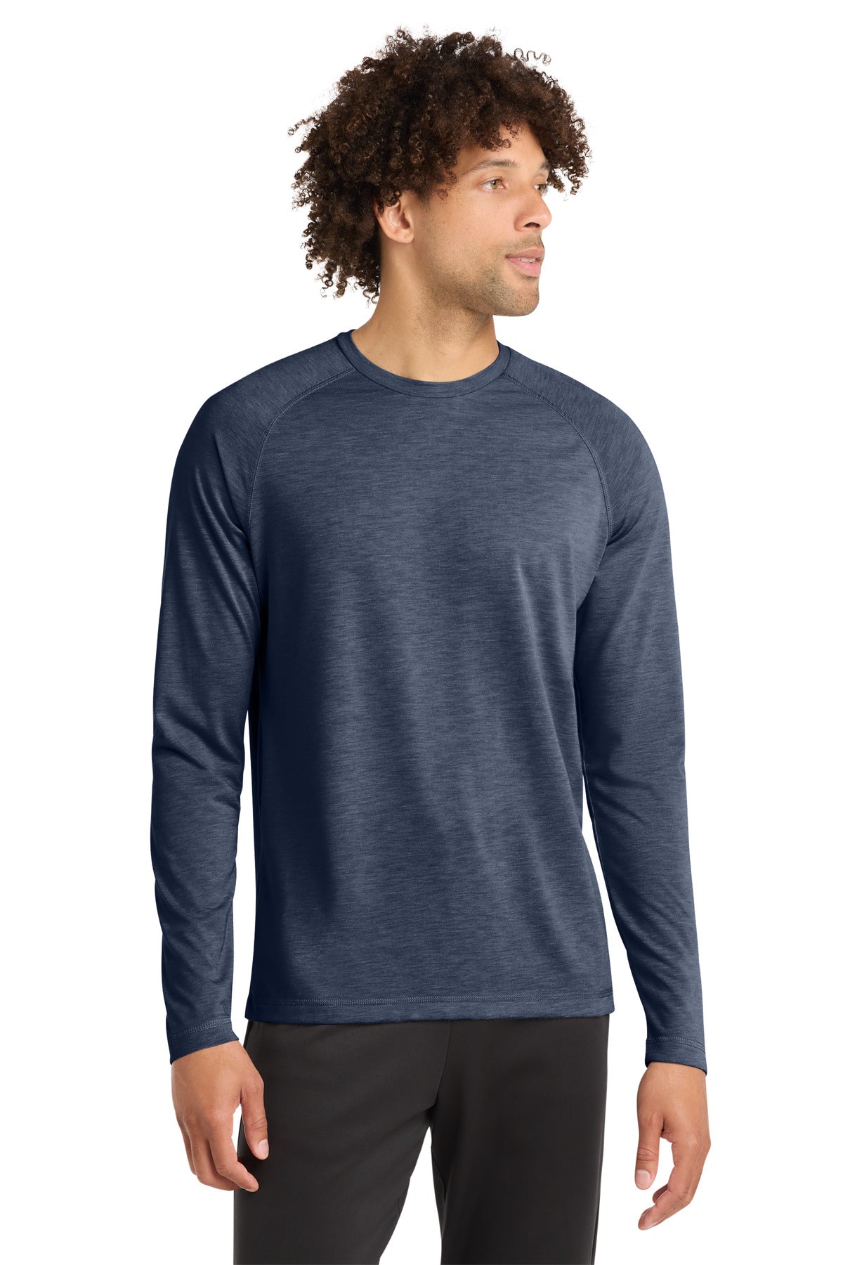 Sport-Tek  PosiCharge  Long Sleeve Tri-Blend Wicking Raglan Tee - True Navy Heather